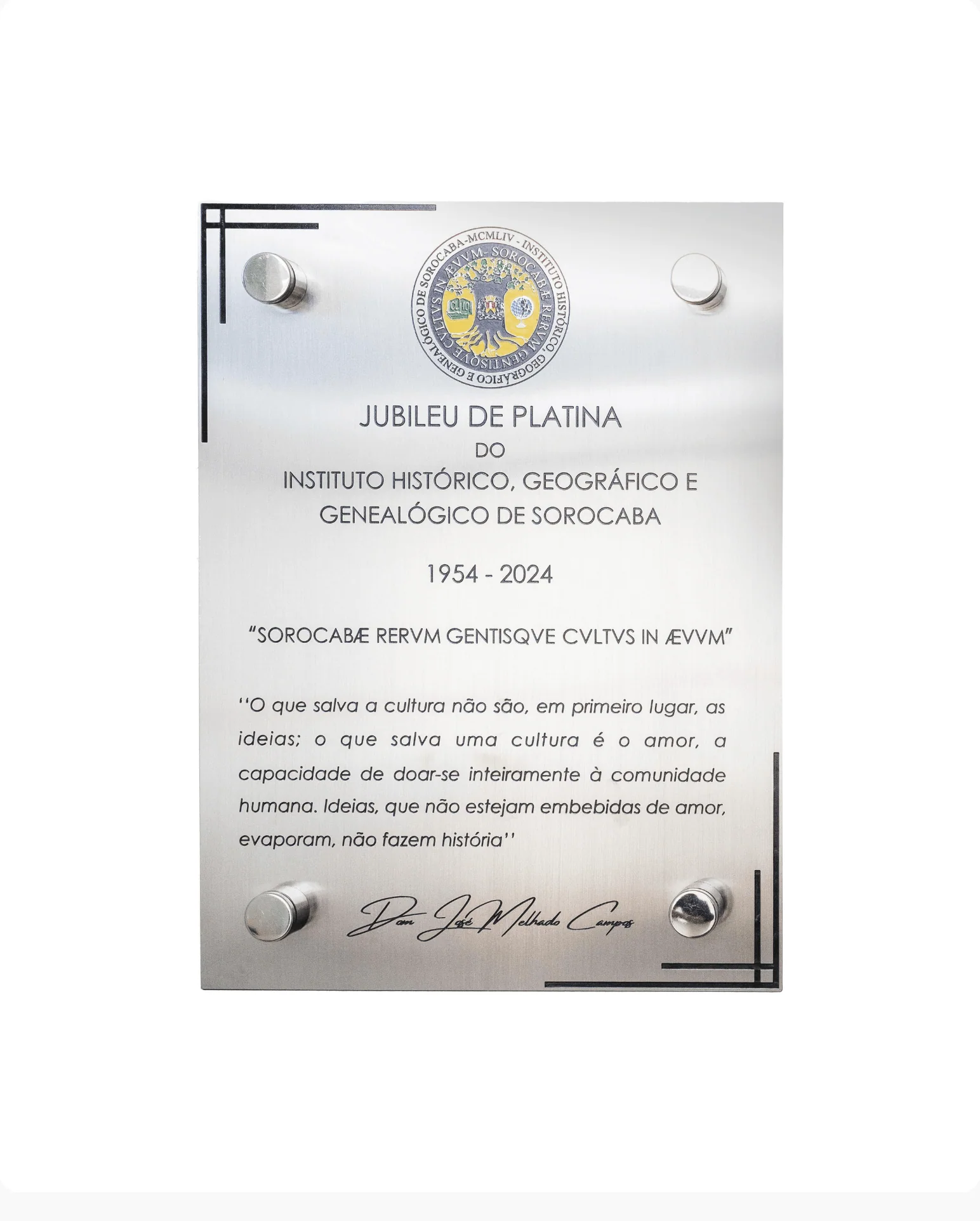 Placa dos 70 anos — Objeto / Físico — acervo do IHGGS